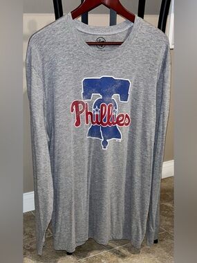 Men's '47 Brand MLB Philadelphia Phillies Gray Bell Long Sleeve T-Shirt, XXL/2XL